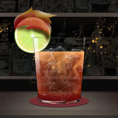 Flaming Inferno This drink will fire you up! an Aged doman whiskey, lime juice, and simple syrup base. crushed ice and campari help mimic the look of flames flickering. topped with a slice of flaming lime on top!